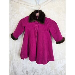 Nieman Marcus Helena Girls Fuchsia Pink Faux Fur Trim Swing Coat- project piece